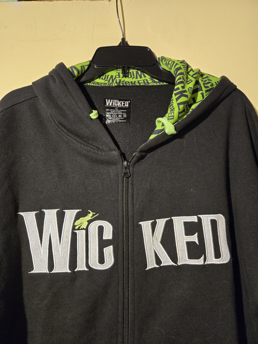 Disney Wicked Black Zip-Up Hoodie with Lime Green Accents. - Picture 2 of 5
